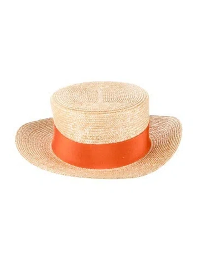 Pre-owned Prada Grosgrain Trim Straw Hat In Neutral