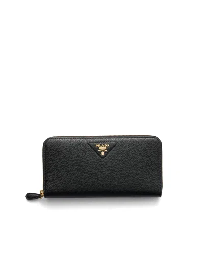 Prada Grosse Geldbörse Aus Leder In Black