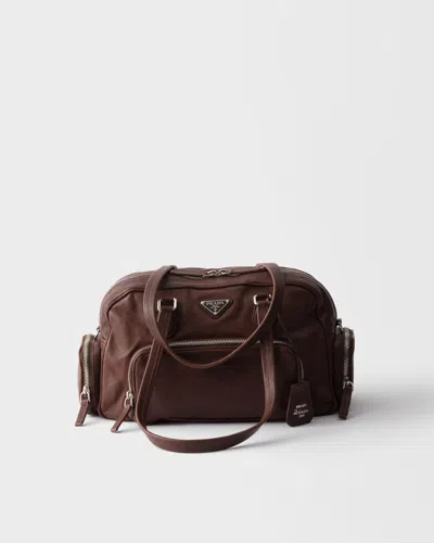 Prada Grosse Henkeltasche Aus Gewaschenem Leder In Brown
