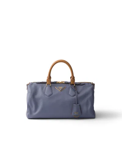 Prada Large Leather Top-handle Bag In Blue