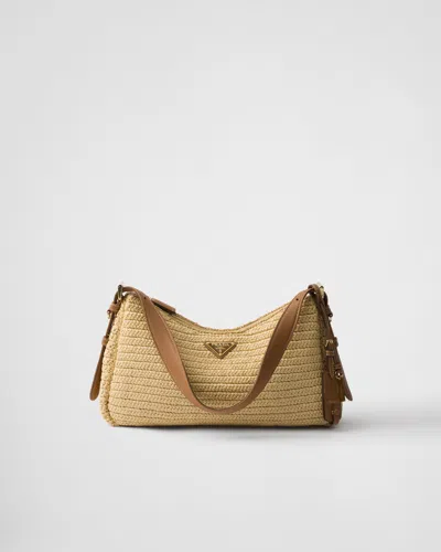 Prada Aimée Large Crochet And Leather Bag In Brown