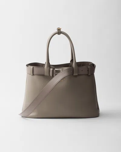 PRADA PRADA BUCKLE LARGE LEATHER HANDBAG WITH BELT