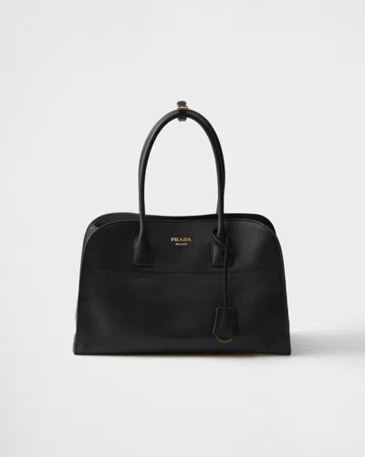 Prada Large Leather Tote Bag In Black