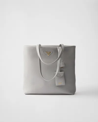 Prada Large Leather Tote Bag In Granite Gray