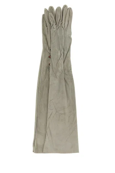 PRADA GUANTI LUNGHI IN PELLE SCAMOSCIATA GRIGIO CHIARO DONNA