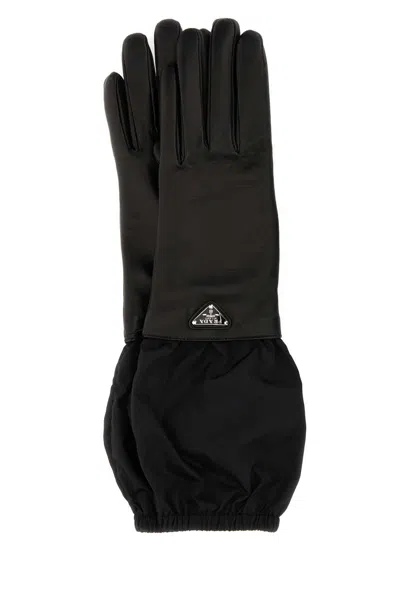 Prada Black Leather Gloves Women In Nero1