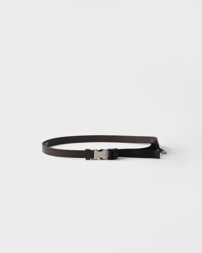 Prada Leather And Woven Nylon Tape Belt In Black