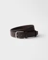 Prada Mens Grey Saffiano Leather Belt