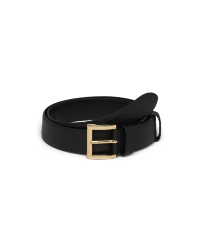 Prada Leather Belt With Logo Plate In Black