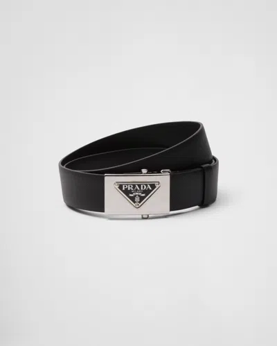 Prada Saffiano Leather Belt In Schwarz