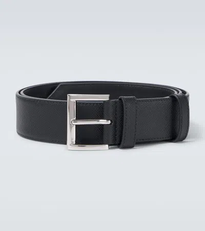 Prada Saffiano Leather Belt In Schwarz