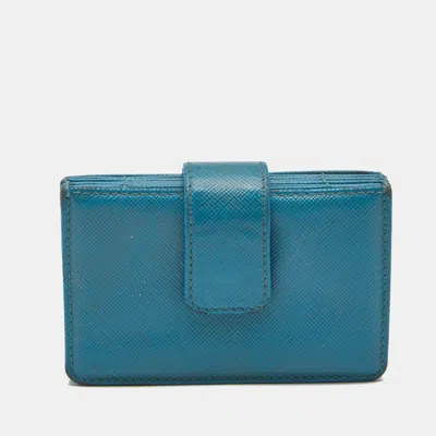 Pre-owned Prada Gusset Light Blue Saffiano Lux Leather Card Holder