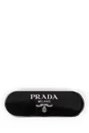 Prada Enameled Hair Clip With Logo In Black