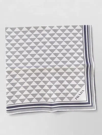 Prada Hair Scarf Foulard Geometric Border Design In White