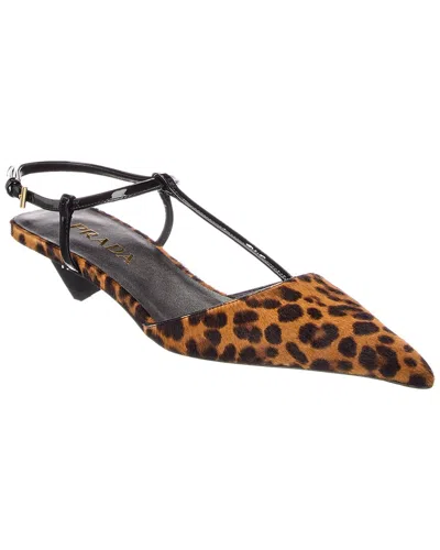 Prada Haircalf & Patent Pointy-toe Slingback Pump In Brown