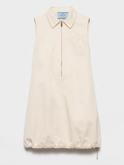 Prada Half-zip Drawstring-hem Mini Dress In Neutral