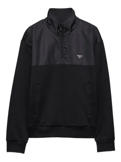 Prada Half-zip Logo-plaque Sweatshirt In Black