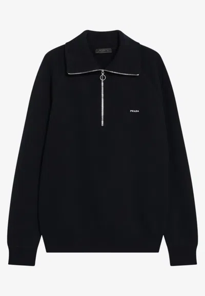 Prada Half-zip Oversized Polo Sweater In Blue