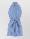 Prada Halter Neck Striped Poplin Mini Dress