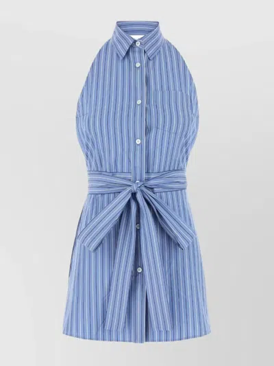 Prada Halter Neck Striped Poplin Mini Dress