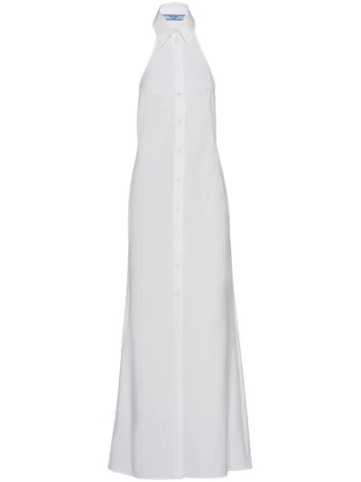 white prada halter dress Triangle-logo Halterneck Maxi In Lace dress
