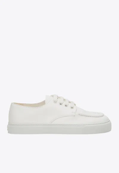 Prada Hammered Lace-up Leather Sneakers