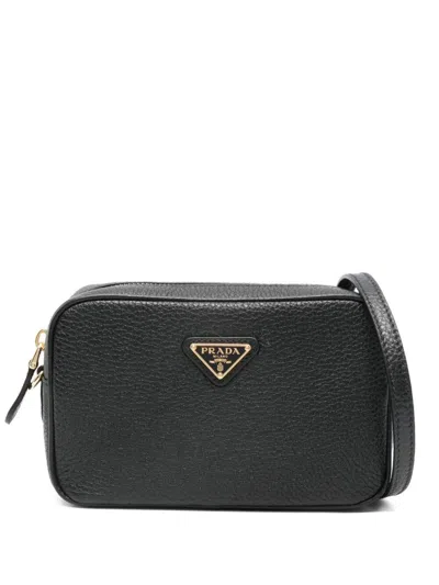 Prada Hammered Leather Crossbody Bags In Black