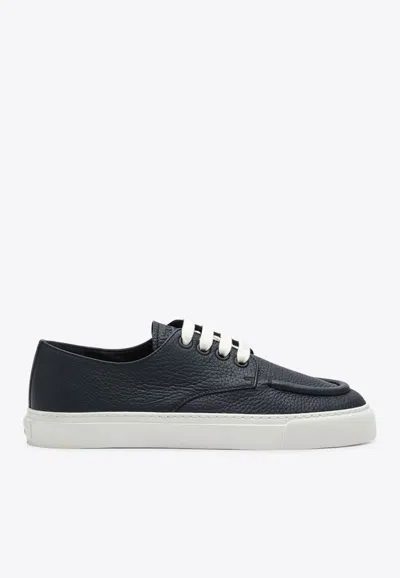 PRADA HAMMERED LEATHER LACE-UP SNEAKERS