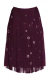 Prada Midi-skirt With Fringe And Grommet Embellishment In Burgundy
