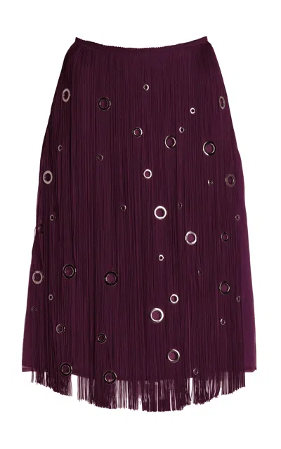 Prada Hand-studded Fringe Midi Skirt In Burgundy