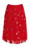 Prada Eyelet-embellished Fringe Skirt In Red