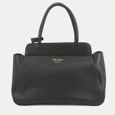 Pre-owned Prada Handbag Black Soft Grain Leather Size Medium