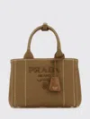 Prada Canvas Shoulder Bag Structured Shape Top Handles In Brown
