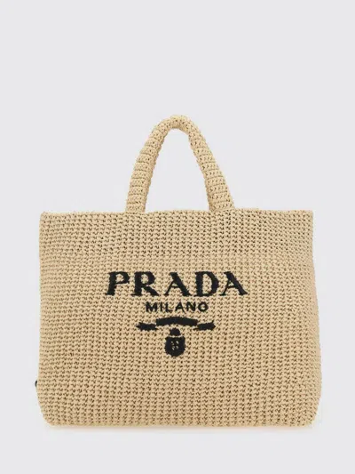 Prada Womens Neutral Logo-embroidered Crochet Tote Bag