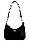 Prada Curved Black Shoulder Bag With Gold-tone Logo Plaque