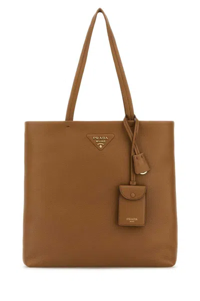 Prada Large Leather Tote Bag In Brown