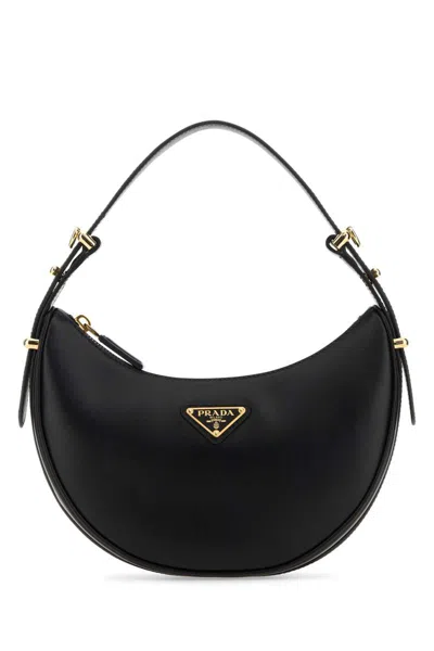 Prada Curved Shape Top Handle Gold-tone Hardware Handbag In Black