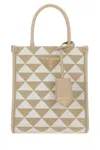Prada Micro Symbol Shoulder Bag With Embroidered Fabric In Nude