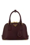 Prada Leather Handbag With Gold-tone Hardware And Top Handles In Red