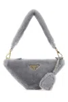 Prada Grey Shearling Mini Shoulder Bag In Gray