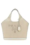 Prada Round Top Handles Geometric Logo Detail Bag In Beige O Tan