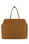 Prada Leather Shopping Bag With Structured Shape And Top Handles In Brown
