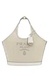 Prada Canvas Top Handle Shoulder Bag In Beige O Tan