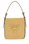 Prada Woven Texture Shoulder Bag With Gold-tone Hardware In Beige O Tan