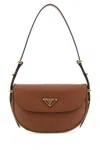 Prada Womens Brown Arqué Brand-plaque Leather Shoulder Bag In Beige O Tan