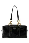 Prada Leather Handbag With Double Handles And Front Pocket In Black