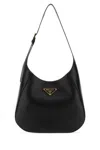 Prada Leather Shoulder Bag With Triangle Logo In Black