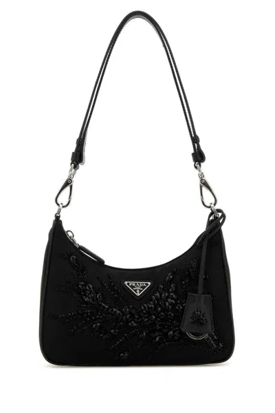 Prada 're-edition 2005' Rhinestone Crossbody Bag In Black  