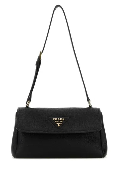 Prada Daino Flap Soft Leather Shoulder Bag In Black