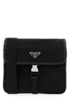 Prada Fabric Leather Shoulder Bag Adjustable Strap Front Flap In Black